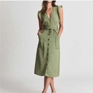 Reiss Emma Linen Blend Midi Shirt Dress size 6